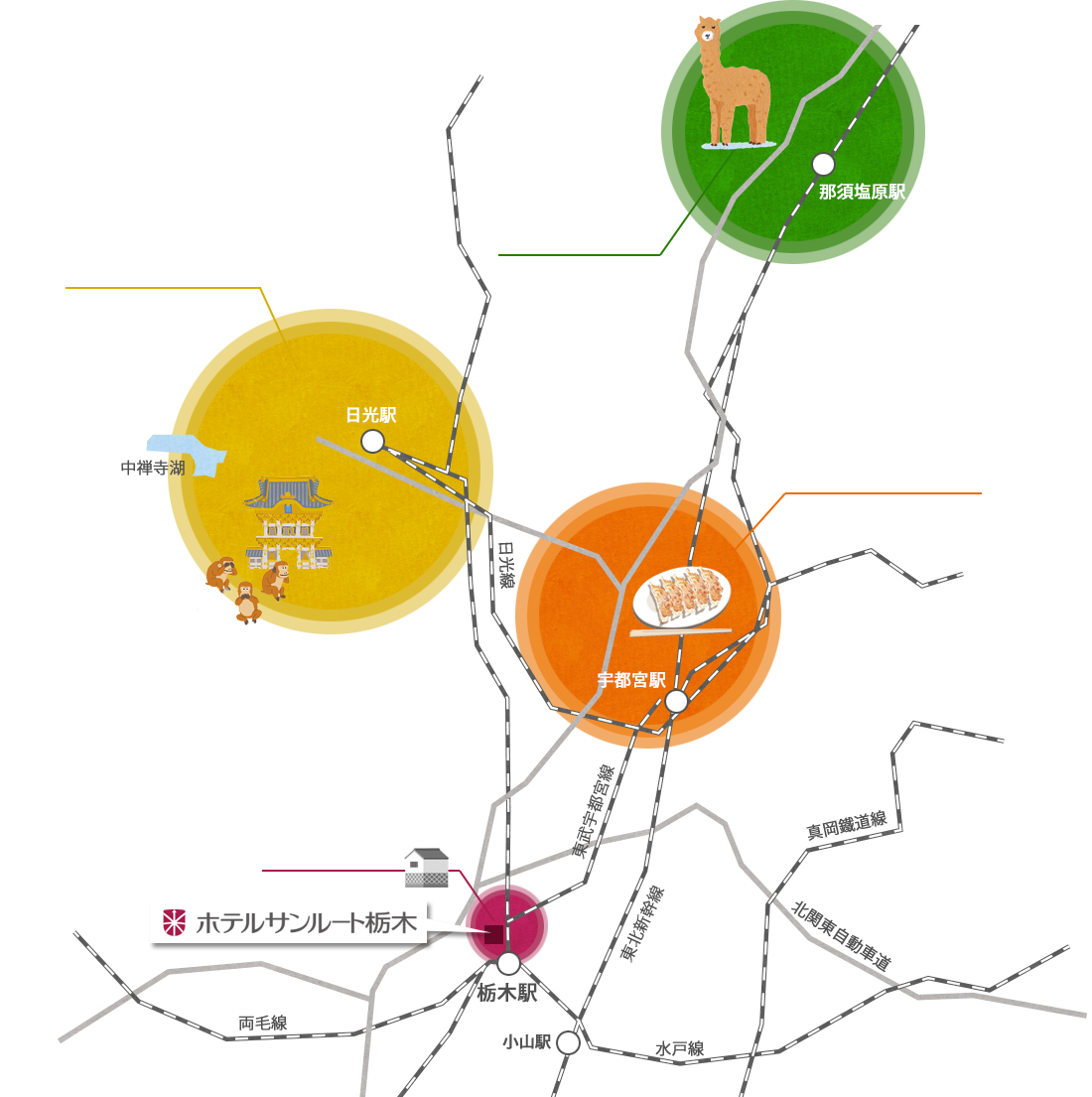 ホテルサンルート栃木周辺マップ